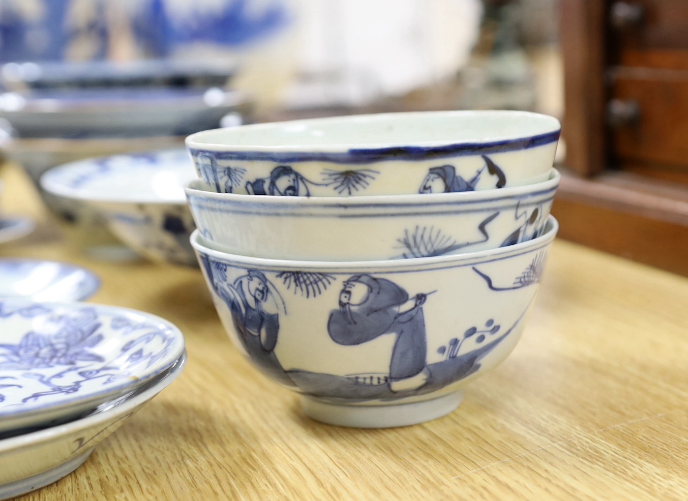 A group of Chinese blue and white bowls, 19th century and later